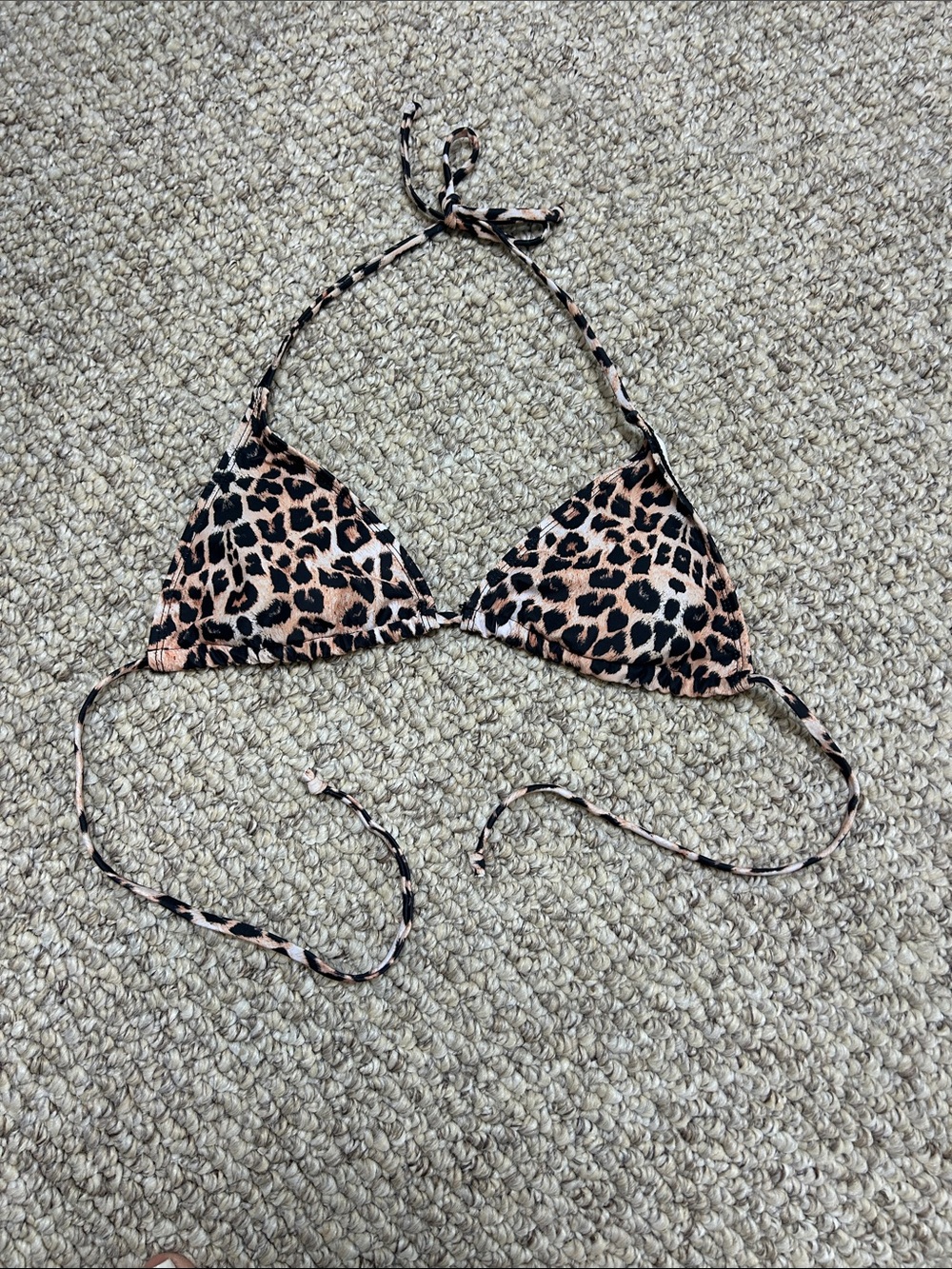 SHEIN Leopard Print Triangle Bikini Top - Brown Black Cream